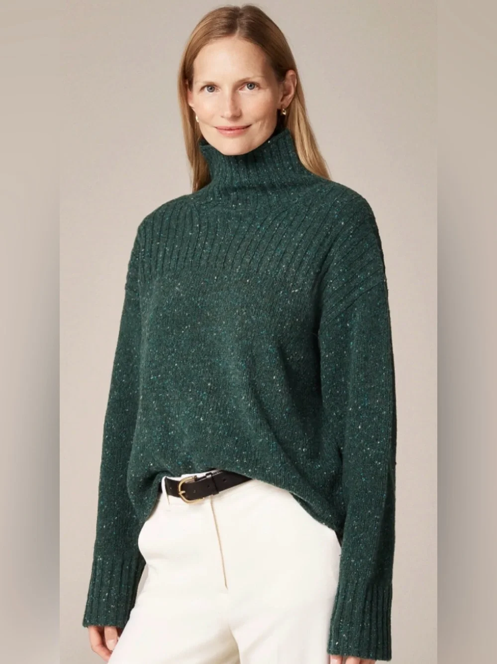 J. Crew Ribbed Turtleneck Donegal Wool Blend Sweater Forest S
